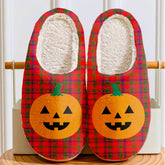 Clan Bain Tartan Halloween Pumpkin Slippers, Fluffy Spooky Slippers NR23 Bain Tartan Tartan Halloween